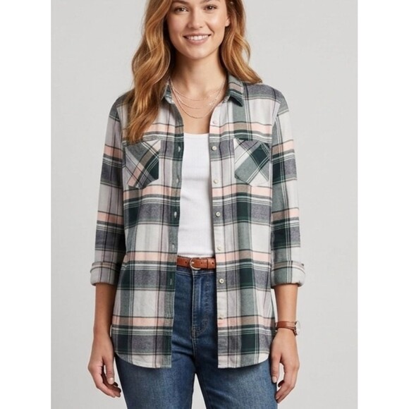 Merona Tops - Merona Plaid Button Down Lightweight Shirt Sz M Boho Minimalist Coastal